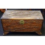 Chinese carved camphor wood storage chest