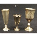 Two Russian silver goblet form shot glasses