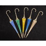 Five sterling silver & enamel cocktail sticks