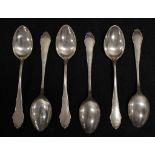 Six Continental silver teaspoons