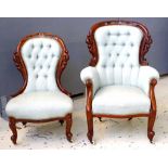 Pair of Victorian grandmother / grandfather chairs