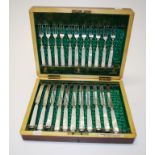 Cased eleven Victorian silver fruit knives & forks