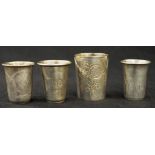 Collection four Russian silver shot glasses