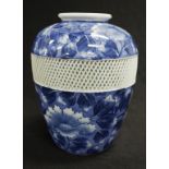 Japanese blue and white floral vase