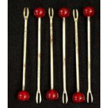 Six sterling silver and bakelite cocktail forks
