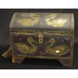 1920's Moroccan leather & brass stork chest