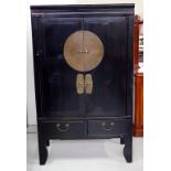 Oriental black lacquered entertainment cabinet