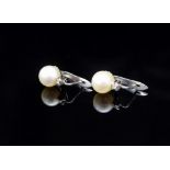 Pearl, diamond and 18ct white gold earrings