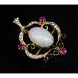 Edwardian solid opal 15ct yellow gold pendant