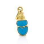 Blue glass and yellow gold scarab pendant