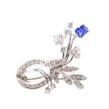 Sapphire and diamond set 18ct white gold brooch