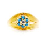 Turquoise and cz set 21ct yellow gold ring