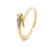 Pave diamond and 10ct yellow gold snake ring