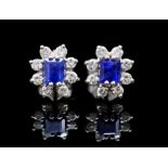 Vintage sapphire and diamond cluster stud earrings