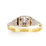 Art Deco solitaire diamond and 18ct gold ring
