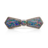 Opal triplet and silver bow brooch