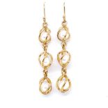 9ct yellow gold and pearl hanging earrings