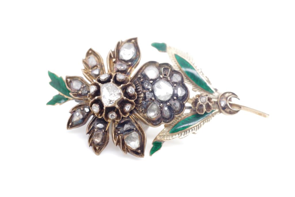19th C. Rose cut diamond and enamel set brooch - Image 4 of 4