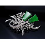 Jade, diamond and white gold brooch C.1960s