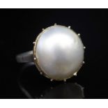Vintage mabe pearl and silver ring