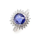 Sapphire, diamond and 18ct white gold ring