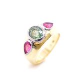 Sapphire, tourmaline and 18ct yellow gold ring