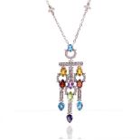 Multi gemstone and 18ct white gold necklace
