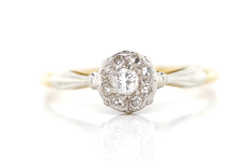 Diamond 18ct yellow gold and platinum cluster ring