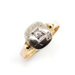 Early 20th C. Diamond and two tone gold ring