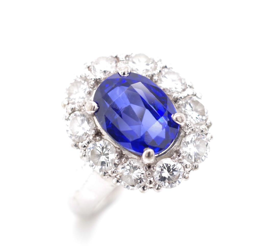 Sapphire and diamond cluster ring