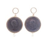 Caesar cameo and 9ct rose gold earring pendants