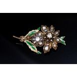 19th C. Rose cut diamond and enamel set brooch