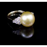 Golden South sea pearl, diamond and 18ct gold ring