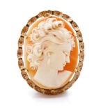 Carved cameo and 9ct yellow gold brooch