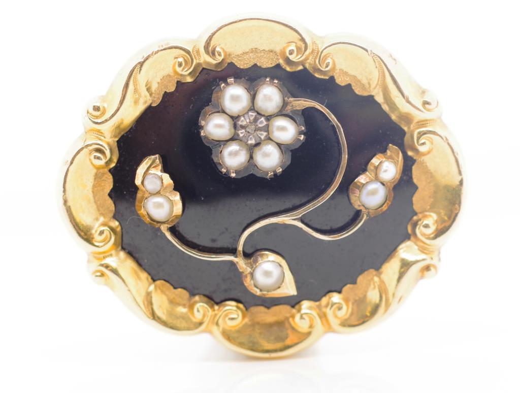 Victorian yellow gold, pearl and onyx - Image 2 of 5