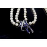 Pearl, sapphire, diamond and 18ct white gold
