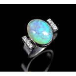 Opal and diamond set 18ct white gold ring