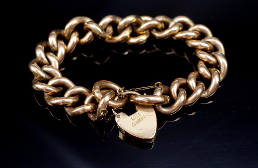 Edwardian 9ct rose gold bracelet and heart padlock