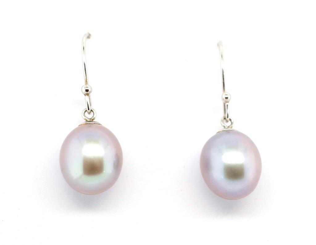 Lavender pearl and white gold earrings