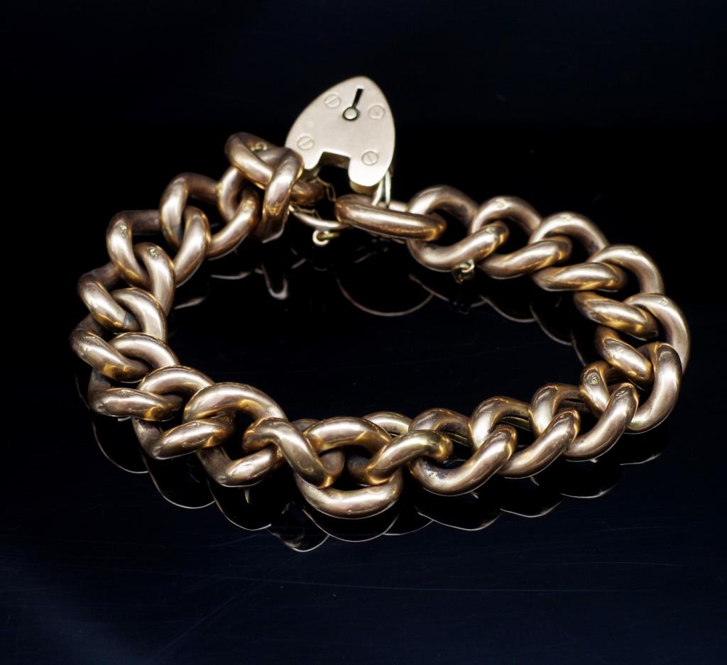 Edwardian 9ct rose gold bracelet and heart padlock - Image 3 of 3