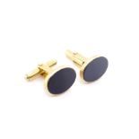 Onyx and 14ct yellow gold wing back cufflinks