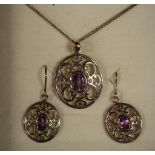 Sterling silver & amethyst pendant & earring set