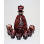 Vintage silver overlay glass liqueur set