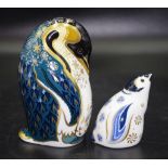 Two Royal Crown Derby penguin paperweights