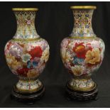 Pair of Chinese cloisonne floral vases