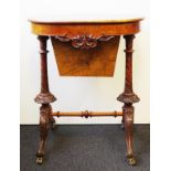 Good Victorian walnut sewing work table