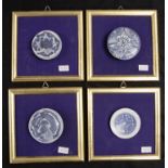 Set four Chinese framed blue & white ceramic discs
