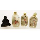 Three Chinese hand painted crystal snuff bottles