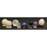 Eight Chinese hard stone ball/egg ornaments