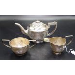 Burmese silver three piece tea service